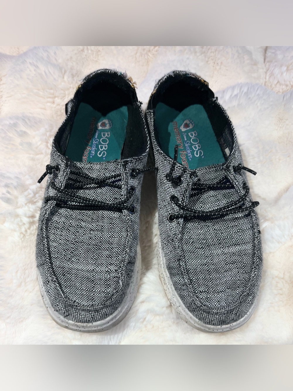 Skechers BOBS Women’s Black & Gray Woven Slip-On Loafers Size 7.5